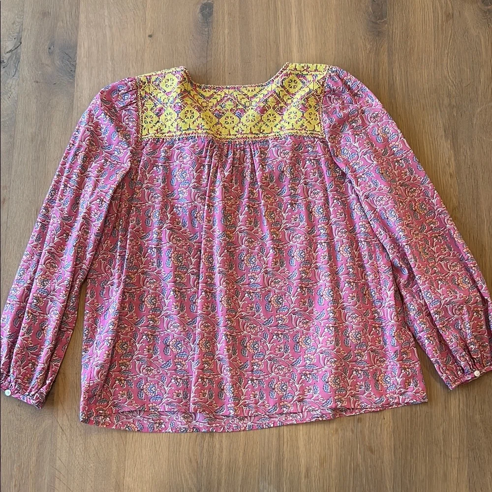 J. Crew Pink and Yellow Relaxed Boho Bib Collar Blouse - Picture 4 of 4